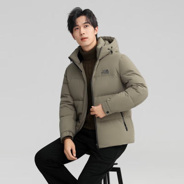雪中飞 2024百搭时尚男士短款连帽羽绒服休闲百搭保暖防寒显瘦亲肤 卡其色|7101 190/104A