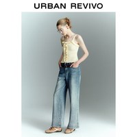 URBAN REVIVO UYY860058 复古水洗磨白阔腿牛仔裤