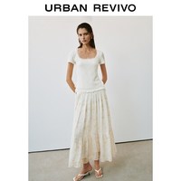 URBAN REVIVO UWG560049 花卉抽褶宽松半身裙