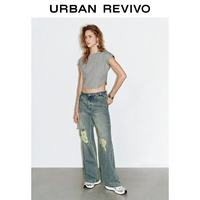 URBAN REVIVO UYY460074 拼接U型下摆圆领女士T恤
