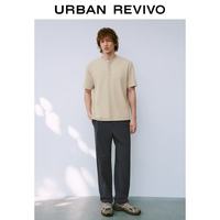 URBAN REVIVO UMT460014 亨利领缝线包边 浅卡其 XS 男士T恤