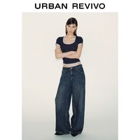 URBAN REVIVO UWJ460014 撞色拼接 U型领 女士T恤