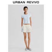 URBAN REVIVO UYY460201 贝壳刺绣修身短袖T恤 粉蓝 S