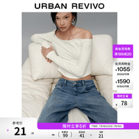 UR UR2026秋季新款女装休闲花边蝴蝶结一字领短款T恤UYY460085 本白 S
