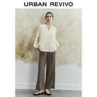 URBAN REVIVO 花边系带灯笼袖 女士衬衫