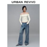 URBAN REVIVO UYY460085 花边蝴蝶结一字领女士T恤