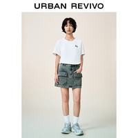 URBAN REVIVO UYY460072 刺绣圆领棉质短袖T恤 本白 XL