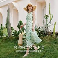 香影 法式收腰鱼尾无袖连衣裙 绿色 M