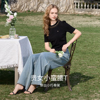 香影 黑色圆领修身短袖T恤