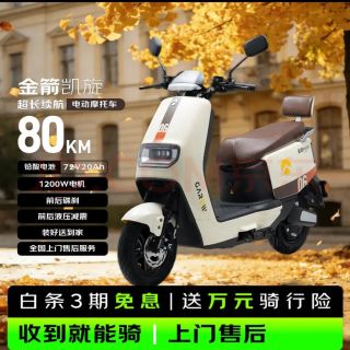 金箭 电动摩托车 凯旋二代电摩外卖电动车成人7220大功率铅酸电动摩托车通勤电瓶车 浅米白