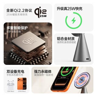 十一号线 苹果MagSafe无线充磁吸支架铝合金快充桌面可旋转底座25W便携耳机充电器
