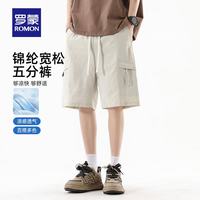 罗蒙 工装短裤男 松紧腰 白灰色 M(170)