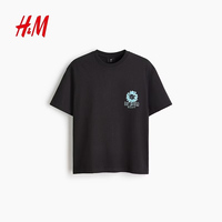 H&M 男装女装T恤2026夏季新款圆领短袖宽松美式复古风t恤0967955 黑色/Keep the wild M 175/100