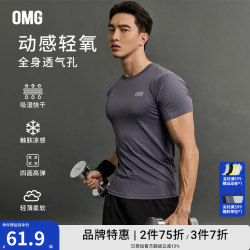 omG! OMG运动裸感健身训练高弹力紧身衣男跑步短袖t恤吸汗透气撸铁上衣潮 暗岩灰