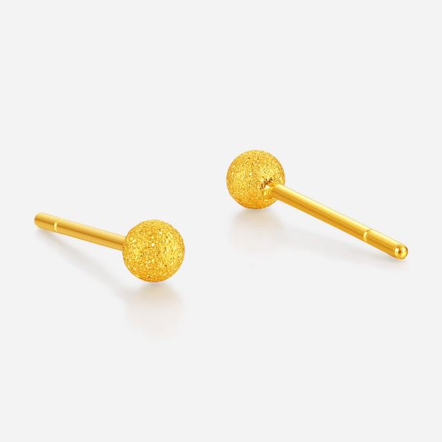 周六福 磨砂小金珠黄金耳钉女耳饰生日礼物计价A0924569 一对 约0.52g