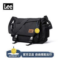 Lee 单肩包男斜挎包通勤大容量挎包学生书包女上班休闲邮差包节日礼物 黑色（搭配品牌联名笑脸挂件）