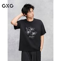 GXG 男装 圆领T恤图案印花上衣短袖针织 黑色 170/M