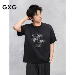 GXG 男装 圆领T恤图案印花上衣短袖针织 黑色 170/M