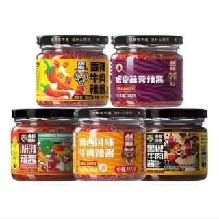 虎邦 鲁西牛肉+香辣牛肉+蒜蓉+小米辣+黑椒酱130g*5瓶