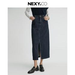 NEXY.CO 春秋季百搭100棉纯色复古牛仔半身裙女高级感
