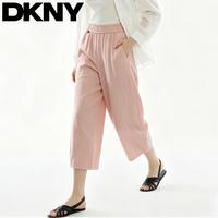 DKNY 夏季纯色松紧腰长裤子女式休闲裤阔腿裤高腰微阔气球裤