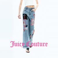 Juicy Couture 26夏新款复古拼贴印花宽松直筒牛仔长裤女复古相机