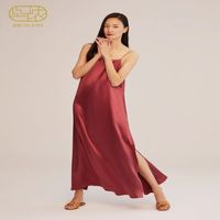 SILKISS/丝侬真丝睡衣女睡裙长裙吊带裙性感侧开叉长款红色复古长