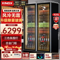 星星 展示柜冷藏保鲜柜网红啤酒柜风冷双开门饮料商用酒吧酒水全屏机除雾IVGC-2D-6520W电热丝款