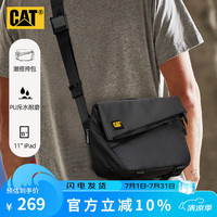 CAT 卡特邮差包单肩斜挎包潮11英寸iPad公文包机车横款男黑 84561