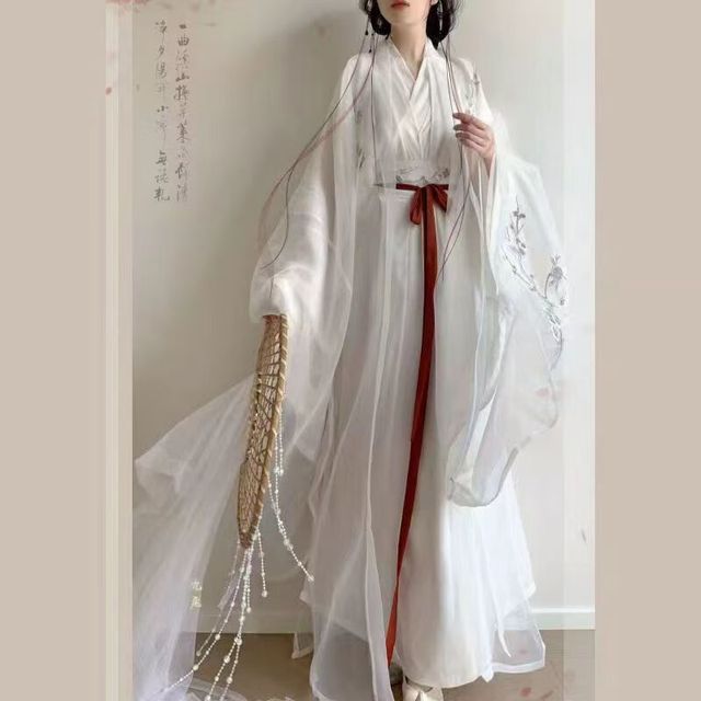 绘自然 梨花庭）汉服女绣花古装大袖直裾双层魏晋交领刺绣清冷超仙古风