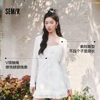 森马 外套女夏季短款修身仿麻纯色抽绳开衫蝴蝶结2026罩衫