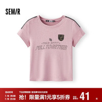 森马 短袖T恤女夏季款修身字母印花正肩上衣运动风衣服