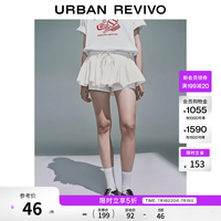 UR UR2026夏季新款女装都市运动撞色系带抽褶裙裤短裤UYU660017+ 本白 M
