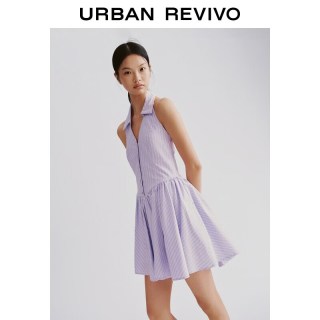 URBAN REVIVO UYU760051 撞色条纹挂脖露背连衣裙