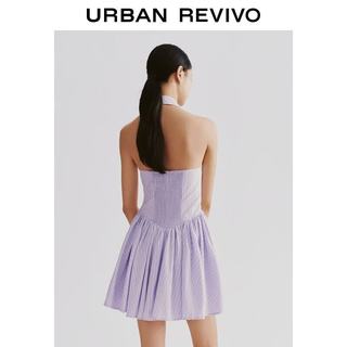URBAN REVIVO UYU760051 撞色条纹挂脖露背连衣裙