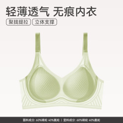 芬腾 内衣女士无钢圈大胸显小透气文胸聚拢大胸一体式 0662浅绿  XL