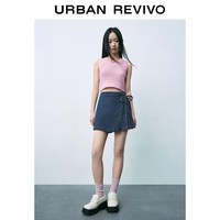 URBAN REVIVO UYU860033 复古不对称绑带 蓝色 27码 牛仔短裤