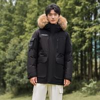 坦博尔 TF236579 貉子毛领连帽工装羽绒服 黑色 L