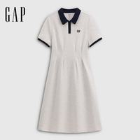 Gap 刺绣logo收腰 撞色翻领短袖连衣裙