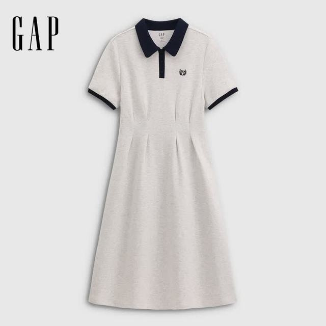 Gap 刺绣logo收腰 撞色翻领短袖连衣裙