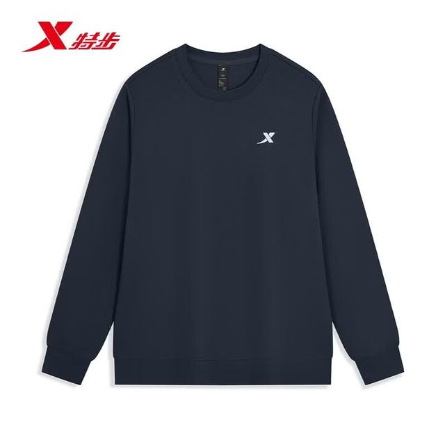 特步 卫衣男子运动长袖纯色百搭户外运动圆领套头上衣时尚潮流学生