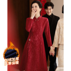帕丝特 喜婆婆中式国风复古加绒加厚喜庆宴会礼服结婚喜庆连衣裙 红色3XL