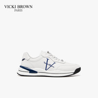 未毕（VICKI BROWN）法国品牌时尚刺绣休闲鞋男舒适百搭小白鞋商务休闲皮鞋 白蓝 43