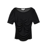 限尺码:VERO MODA T恤夏分割线设计拼接圆领褶皱短袖上衣显瘦