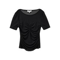 VERO MODA 网纱拼接圆领褶皱短袖T恤