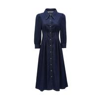 限尺码:VERO MODA 复古高级 女士连衣裙 秋收腰泡泡袖牛仔衬衫裙