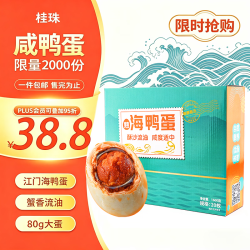 桂珠 咸鸭蛋大蛋海鸭蛋 20枚*80g年货家庭装流油开袋即食