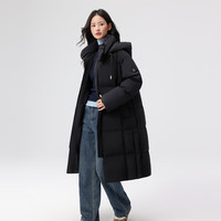 雪中飞 女士中长款连帽修身H版型羽绒服 黑色 S/160/84A