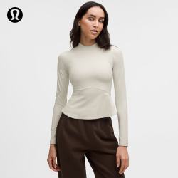 lululemon 丨Rulu 女士下摆微喇半高领长袖 T 恤 LW3KAFS 骨白 M