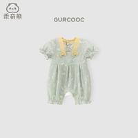 乖奇熊 女宝宝短袖连体衣纱布夏季凉感薄款婴儿哈衣爬服公主中式 灰绿/花丛小兔 80cm